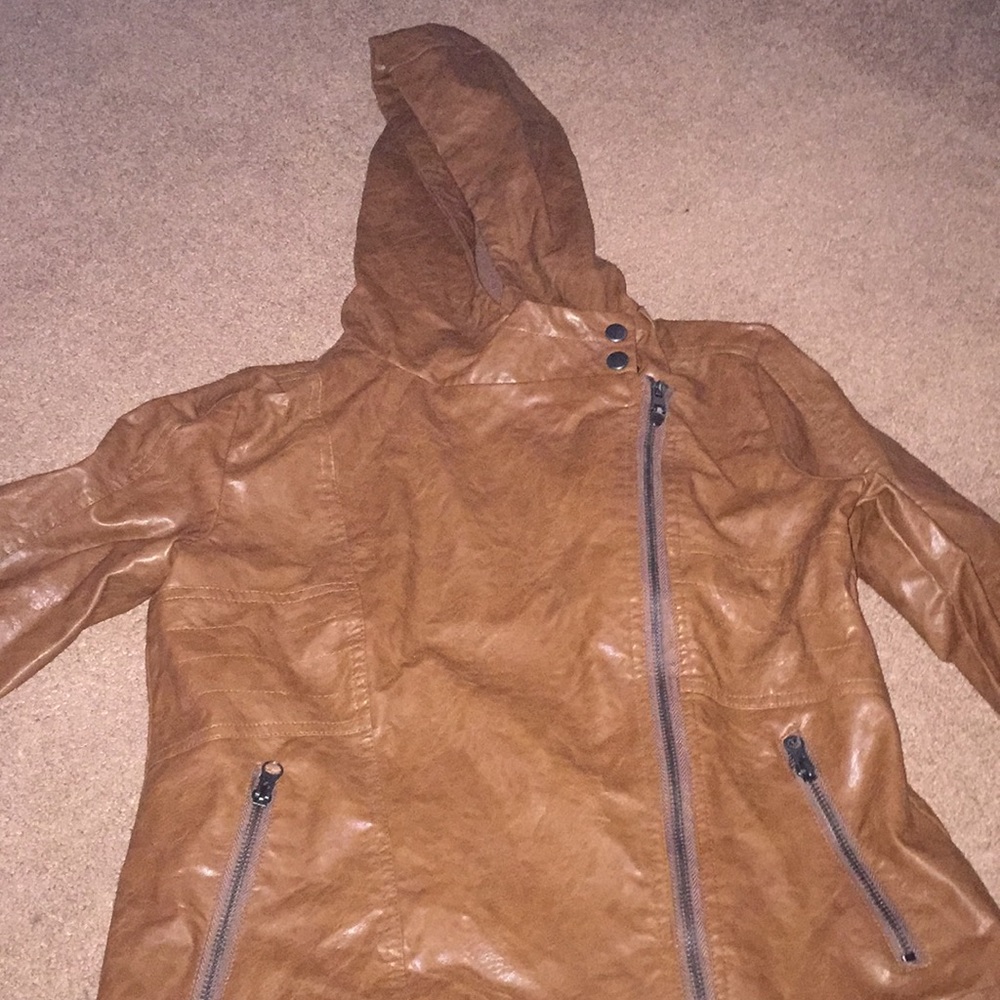 Brown leather jacket.